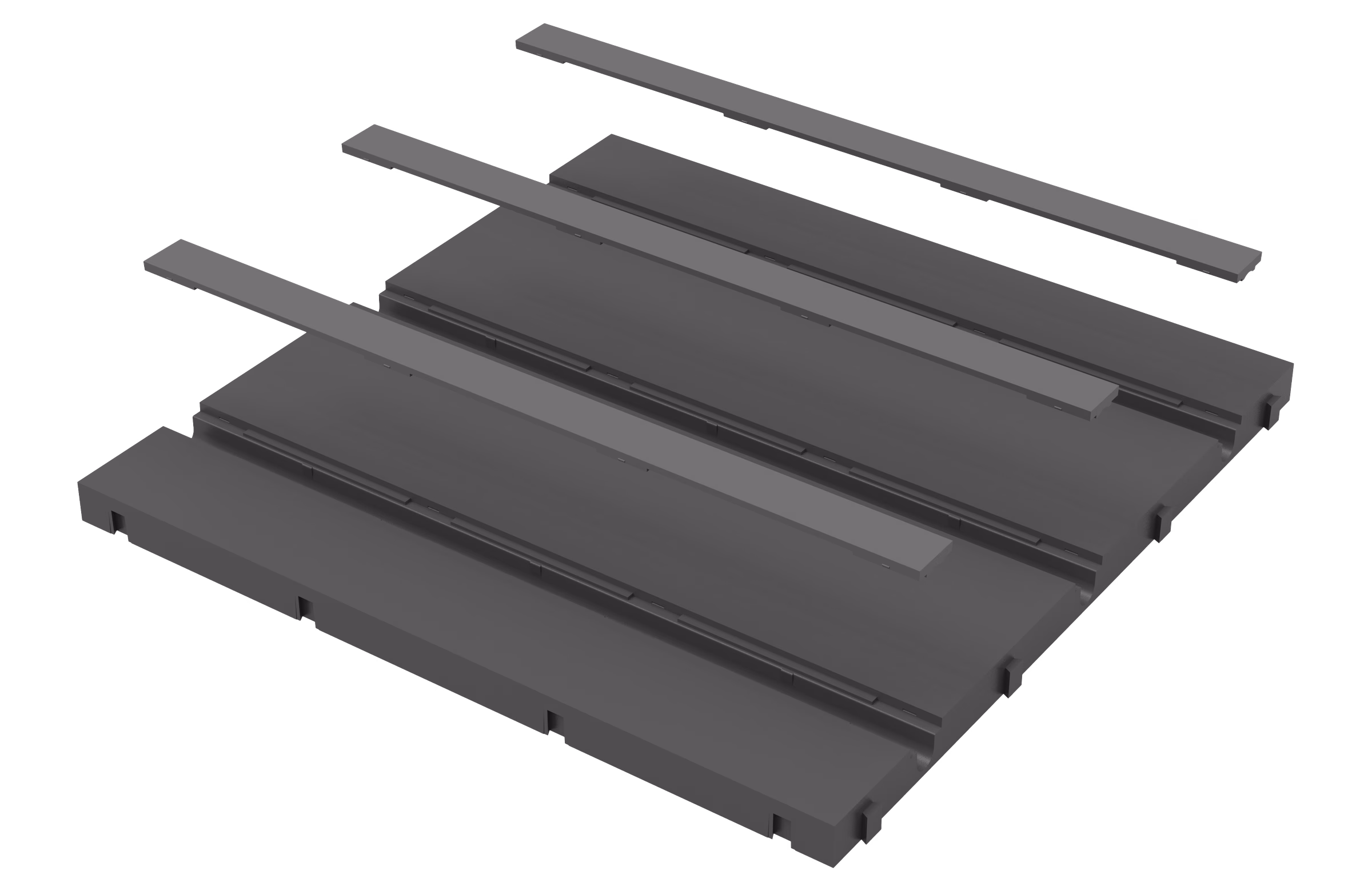 HOYA Ondol A-Panel, a 500 by 500 mm straight-channel dry hydronic heating panel, shown with its channel cover strips lifted above it